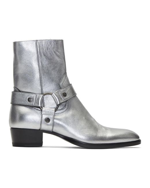 Saint Laurent Multicolor Silver Wyatt Harness Boots for men