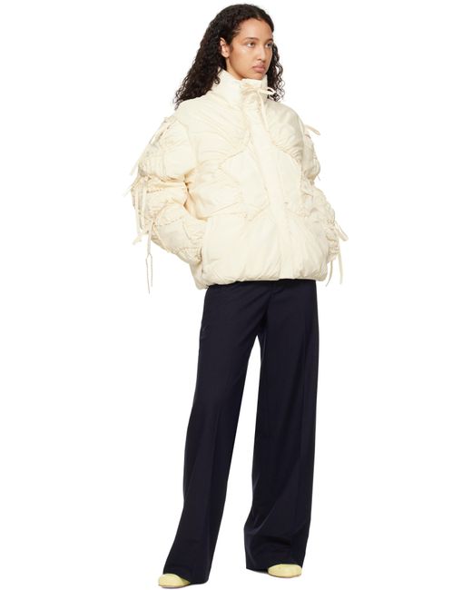 Sandy Liang Natural Bow-Appliqued Ruched Puffer Jacket