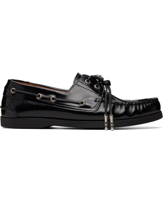 Toga Virilis Black Leather Boat Shoes for men