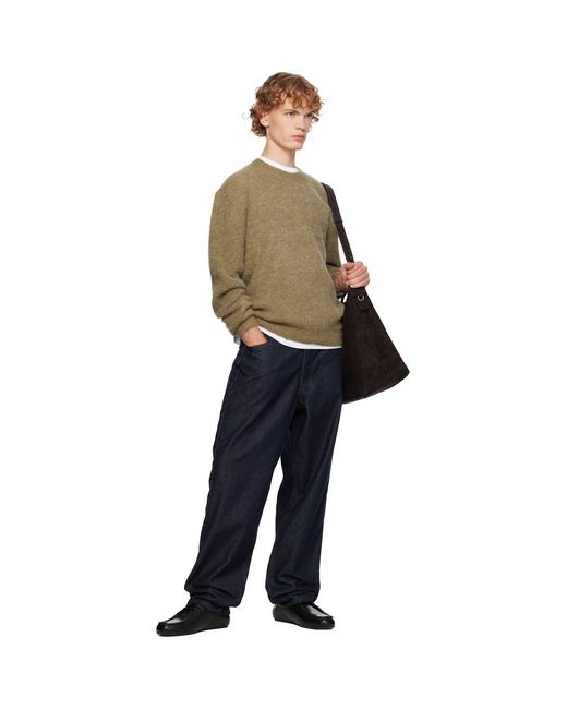 LE17SEPTEMBRE Green Khaki Textured Alpaca Crewneck Sweater for men