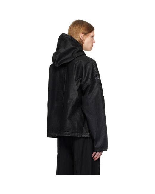 Det Blev Sent Black Waxed Denim Hoodie for men