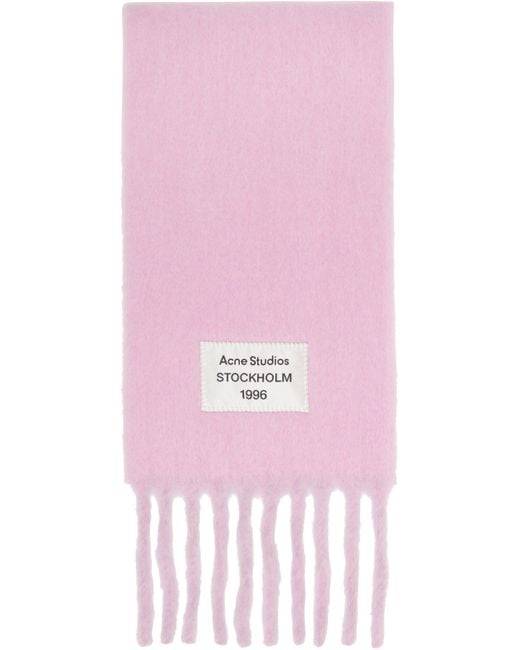 Acne Studios レディース ピンク フリンジ ロゴラベル マフラーの通販