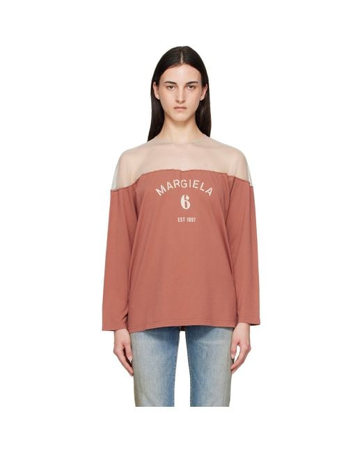 MM6 by Maison Margiela Red Tan Mannequin Print Jersey Top