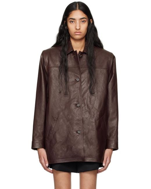 Magda Butrym バーガンディ オーバーサイズ ボタンアップ レザージャケット Brown