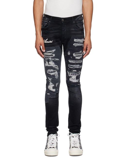 Amiri Artisanal Distressed Slim-fit Jeans in Black for Men | Lyst