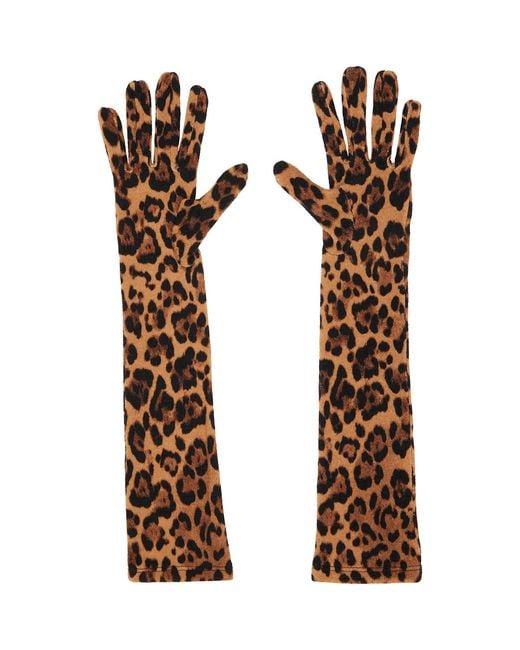 Anna Sui Brown Tan Leopard Knit Long Gloves