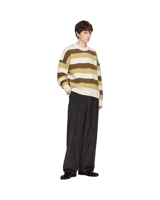 AMI Natural Khaki Alpaca Striped Crewneck Sweater for men