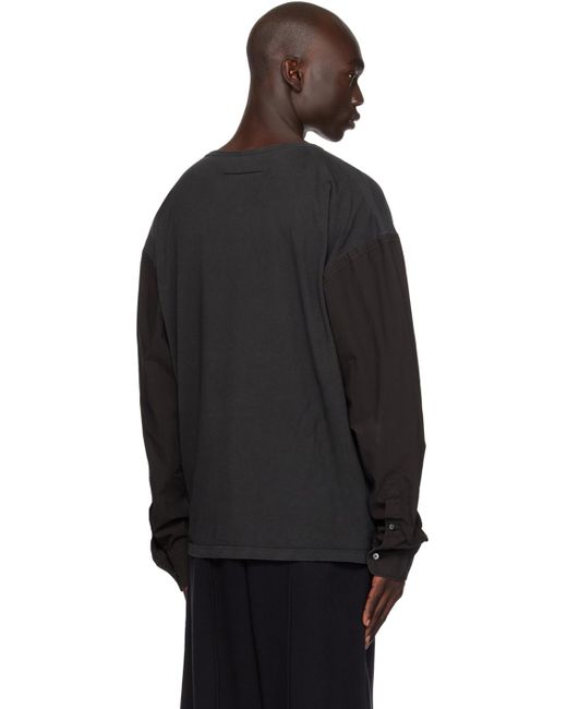 MM6 by Maison Martin Margiela Black Gray Paneled Long Sleeve T-shirt for men