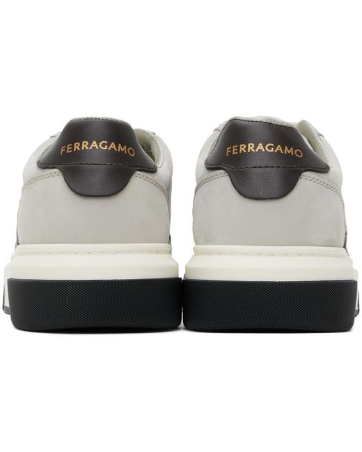 Ferragamo Black Gray Low Cut Gancini Outline Sneakers for men