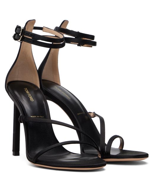 Tom Ford Black Satin T Ankle Strap Sandals