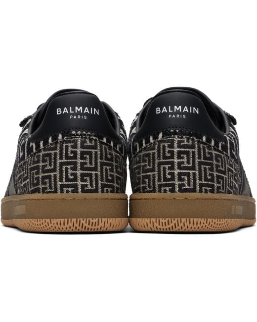メンズ Balmain ブラック＆ベージュ Swan 'Pb' Labyrinth Jacquard スニーカー Black