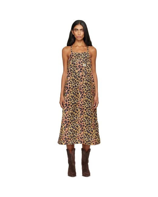 R13 Brown Relaxed Strappy Midi Dress