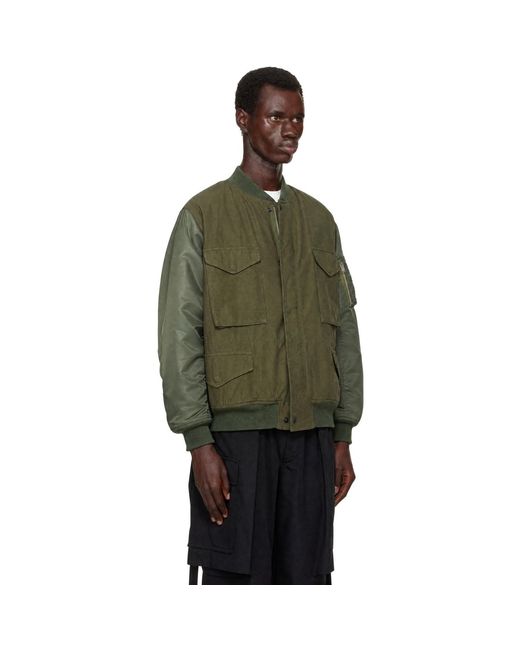 Junya Watanabe Green Khaki Needles Edition Satin Eye Bomber Jacket for men