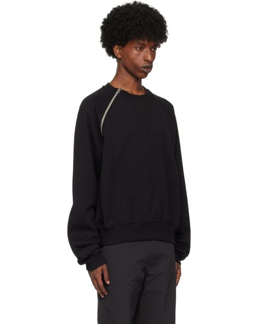 HELIOT EMIL Black Sequence Zip Crewneck Sweatshirt for men