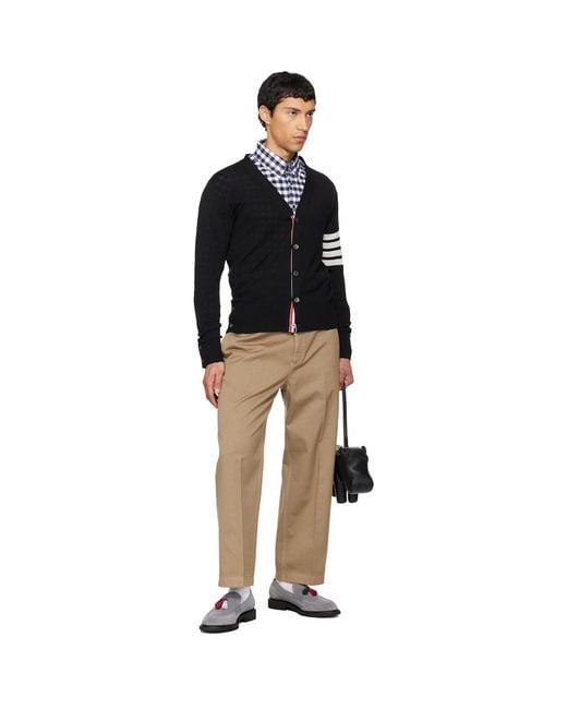 Thom Browne Black Merino Wool 4-Bar Classic V-Neck Cardigan for men