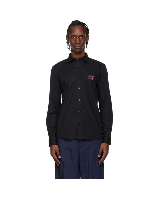 HUGO Blue Relaxed-Fit Stretch-Cotton Canvas Shirt for men