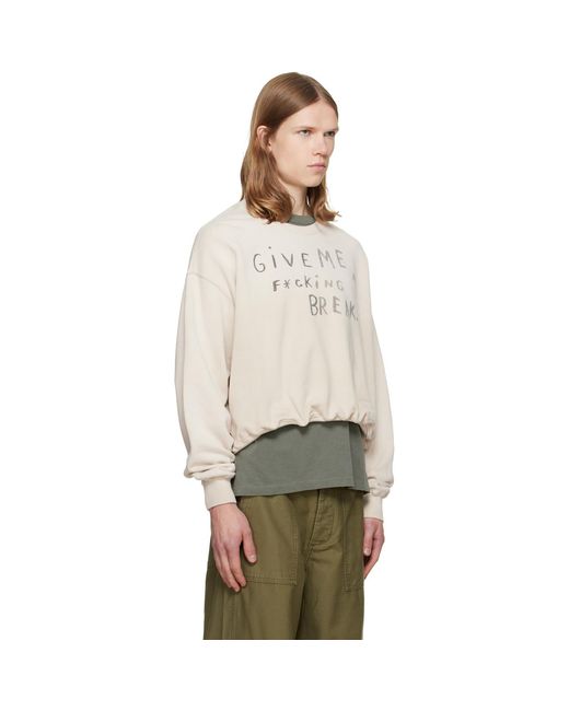 R13 Natural 'Give Me A Break' Balloon Crewneck Sweatshirt for men