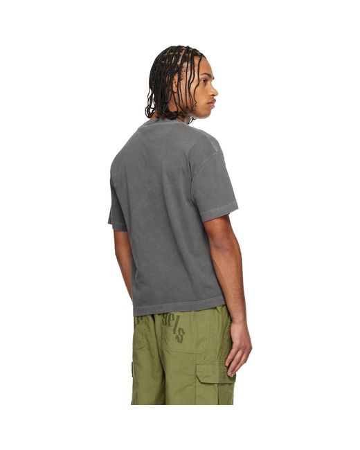 Palm Angels Gray Neck Logo Regular T-Shirt for men