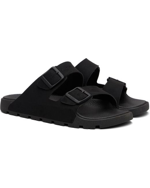 Boss Black Twin-Strap Branded Buckle Slides for men