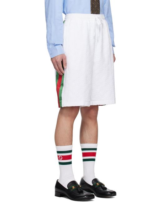 Gucci White GG-jacquard Cotton-terry Shorts for men