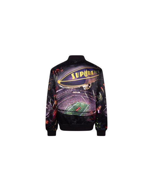 Supreme Black Mitchell & Ness Stadium Satin Varsity Jacket "Ss22" Su12000"