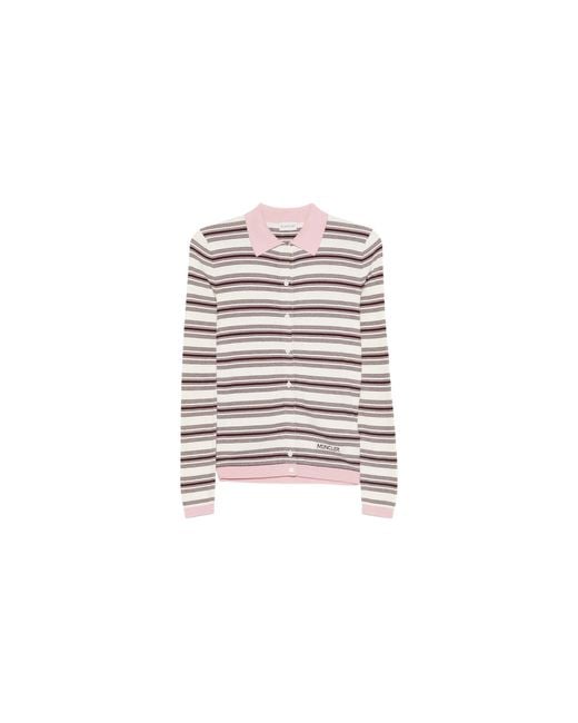 Moncler Black Long-Sleeve Striped Polo Shirt Burgundy Stripe" 9A000 04 M9371 F04"