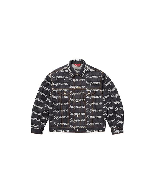 Supreme Black Jacquard Logos Denim Trucker Jacket "Rigid" Su26291"