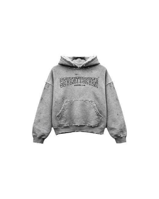 77 Studios Gray Sparring Club Distressed Hoodie 77S012" for men