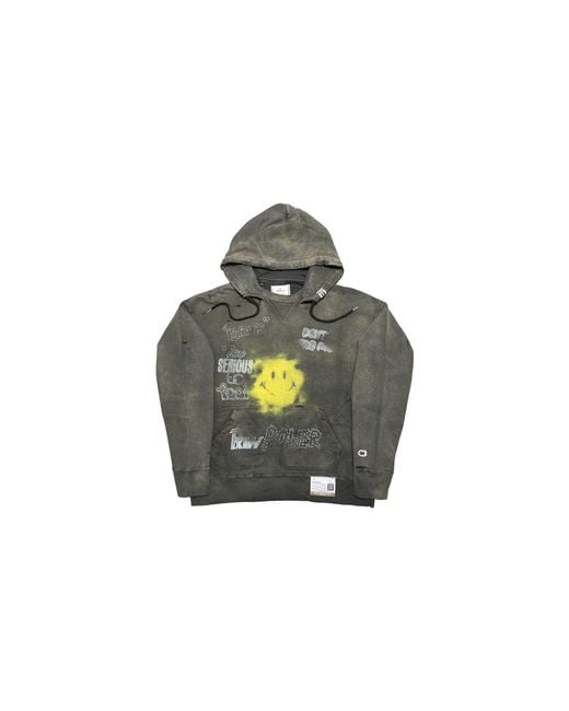Maison Mihara Yasuhiro Black Distressed Smiley Face Hoodie A09Hd551" for men