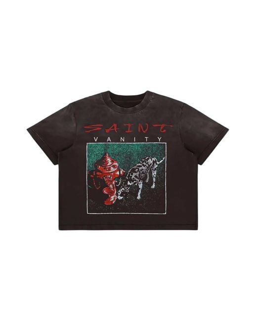 SAINT VANITY Black Dalmatian T-Shirt "Faded" Sv052" for men
