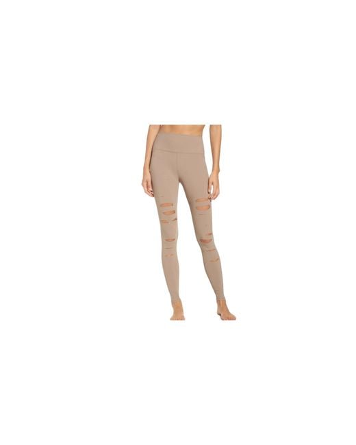 Alo Yoga Black High-Waist Ripped Warrior Legging "Gravel" 10"