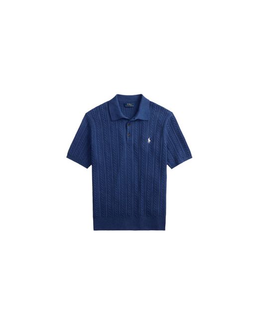 Polo Ralph Lauren Blue Cable Knit 3-Button Placket Polo Sweater "Rustic" 710B13893001" for men