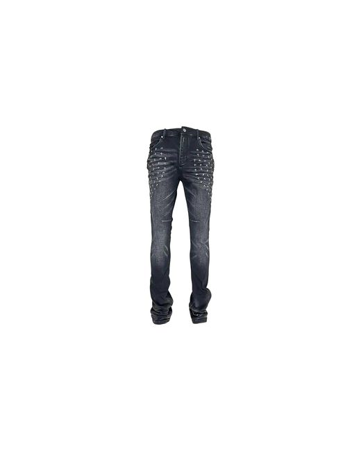 RTA Black Olivier Stacked Denim Jeans "Graphite Fade Cross" B1838Grfcs" for men
