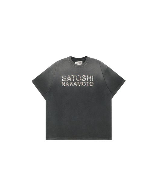 Satoshi Nakamoto Black Pearl Studded Logo T-Shirt "Washed" Sat006" for men