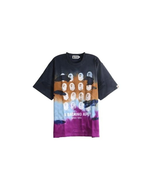 A Bathing Ape Black Color Camo Tie Dye Destroyed Multi Logo Relaxed Fit T-Shirt 1M30109321 Blk" for men