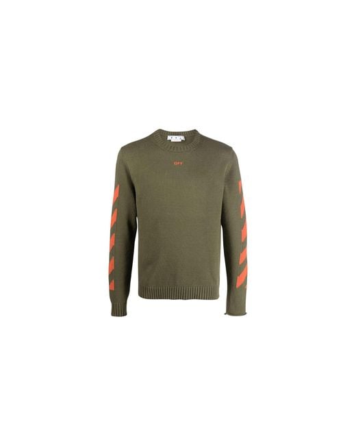Off-White c/o Virgil Abloh Green Diagonal Arrow Knit Crewneck "Army" Omhe023F22Kni00" for men