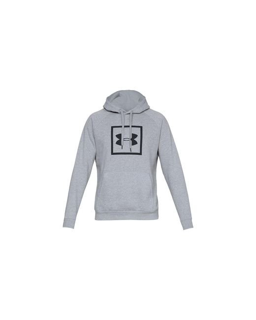 Under Armour Black Rival Fleece Box Logo Hoodie "Steel Light Heather 1329745 035" for men