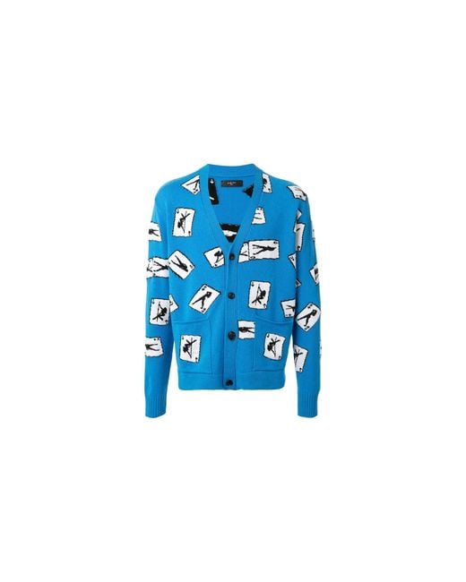 Amiri Blue Cards Intarsia Cardigan Sweater S0M05108Wc Blu" for men