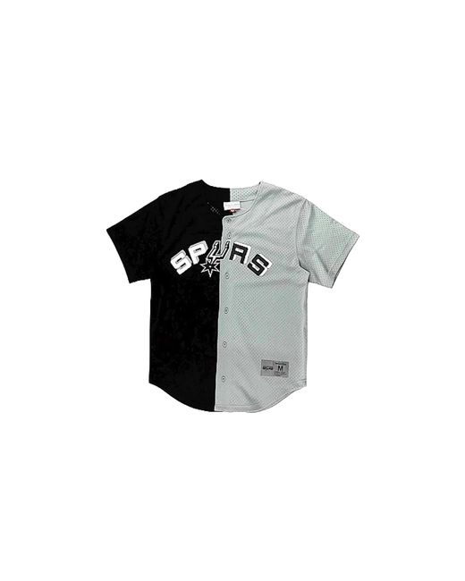 Mitchell & Ness Black Nba Split Color Mesh Button Front Shirt "San Antonio Spurs for men