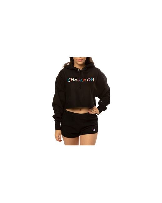 Champion Black C-Life Reverse Weave Cropped Hoodie Wl659 586389 003" for men