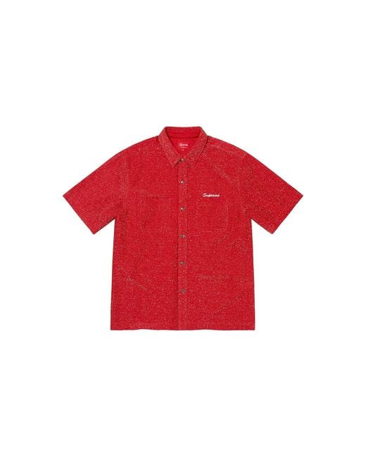 Supreme Red Lurex Short Sleeve Button Down Shirt "Fw22