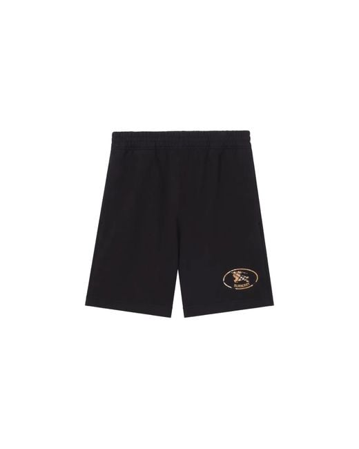 Burberry Black Check Knight Stamp Cotton Shorts 8126444" for men