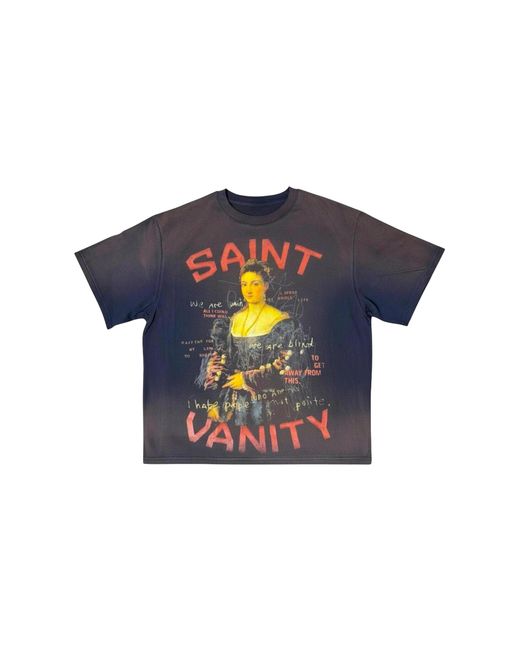 SAINT VANITY Black Elizabeth Distressed T-Shirt "Washed" Sv007" for men