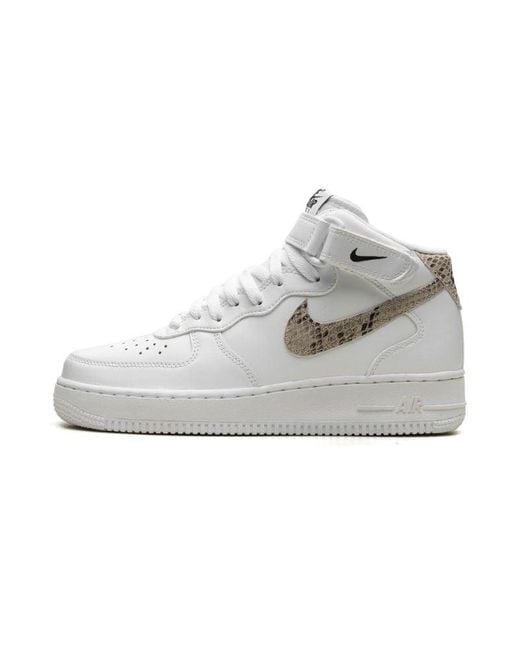 Nike Gray Air Force 1 '07 Mid "white Snake Swoosh" Shoes