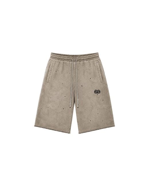 77 Studios Black Charm Distressed 3/4 Shorts "Taupe" 77S015" for men