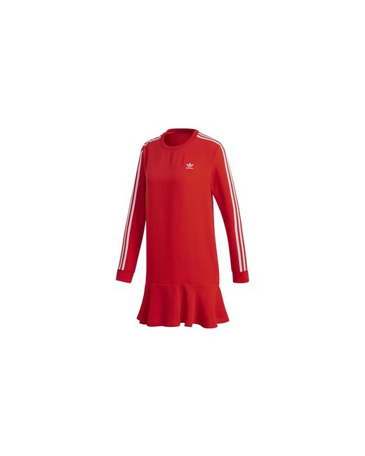 Adidas Red 3 Stripe Long Sleeve Dress Dw3880"