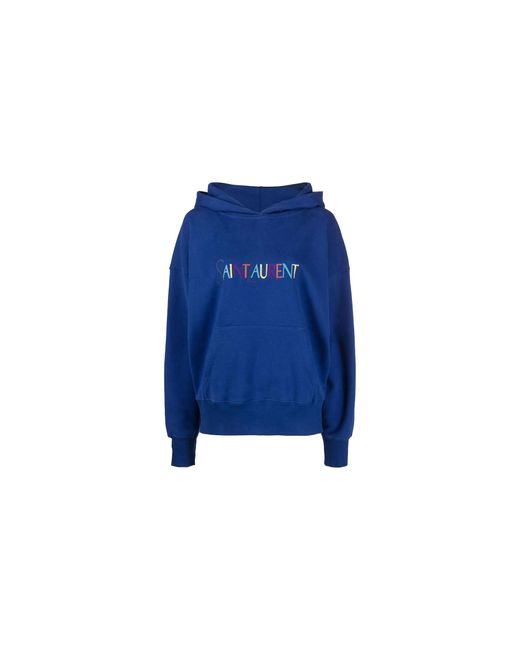 Saint Laurent Blue Embroidered Logo Hooded Sweatshirt 717847 Y37Cg 4274"