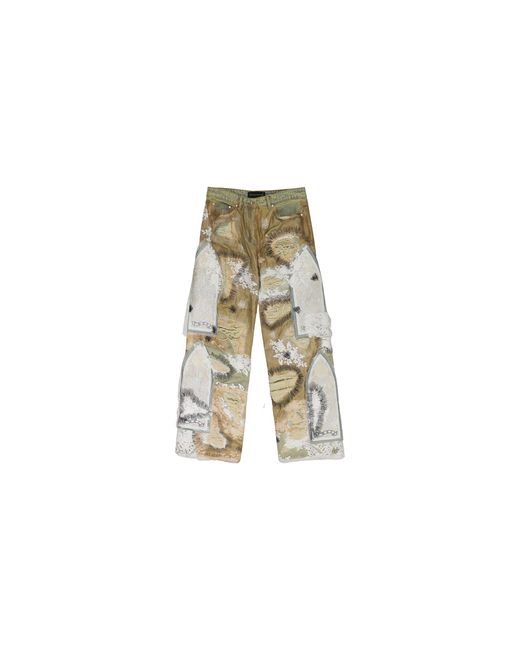 Who Decides War Black Overdyed Lace Wide-Leg Jeans "Tan" 3120280022Ss24" for men