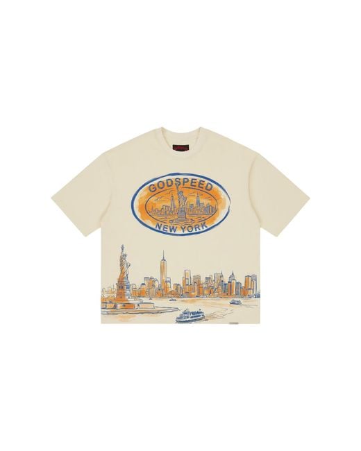 GODSPEED NEW YORK Black New York Skyline T-Shirt "Bone" Gs484" for men