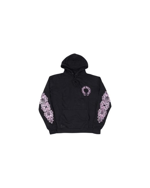 Chrome Hearts Black Glitter Shoulder Floral Logo Hoodie for men